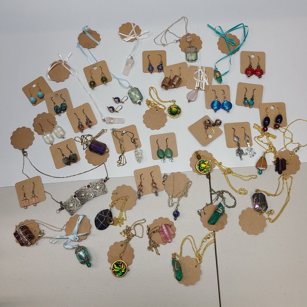 39 Unique Handmade Jewelry Lot: Earrings & Pendants Boho 1 lb Chic Collection